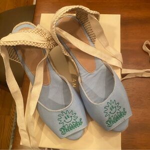 Ganni Blue Vacation open toe heels for size 37, will fit 6/6.5, like new!